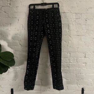 Maje Black & Silver Metallic Geometric Brocade Tapered Pants Size 0/2 US